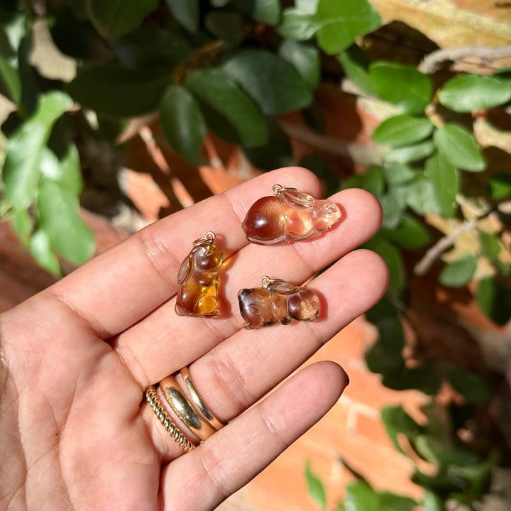 Bunnies — Smoky Quartz Carvings with 14k gold