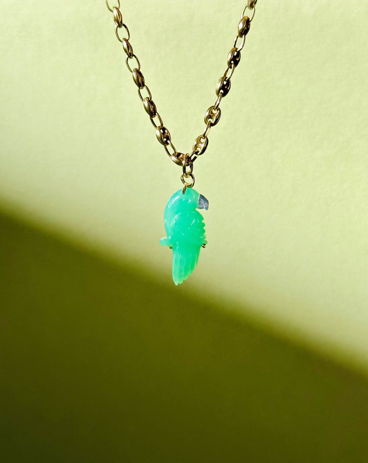 Pericos — Chrysoprase Parrot Carving with 14k gold