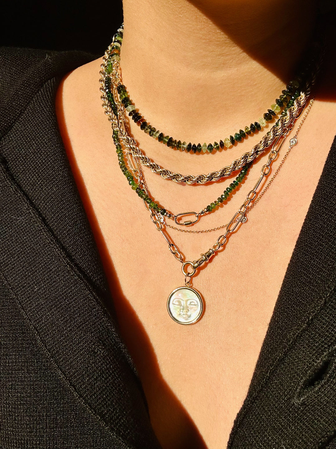 Fiori — Green Tourmaline Necklace with 14k gold connector