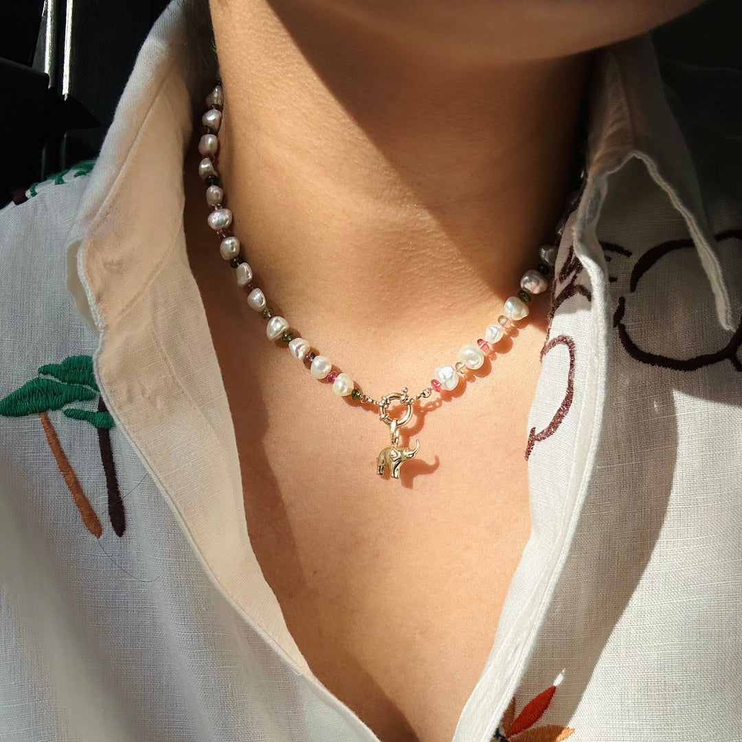 Paula II — Tourmaline & Pearl Knotted Necklace