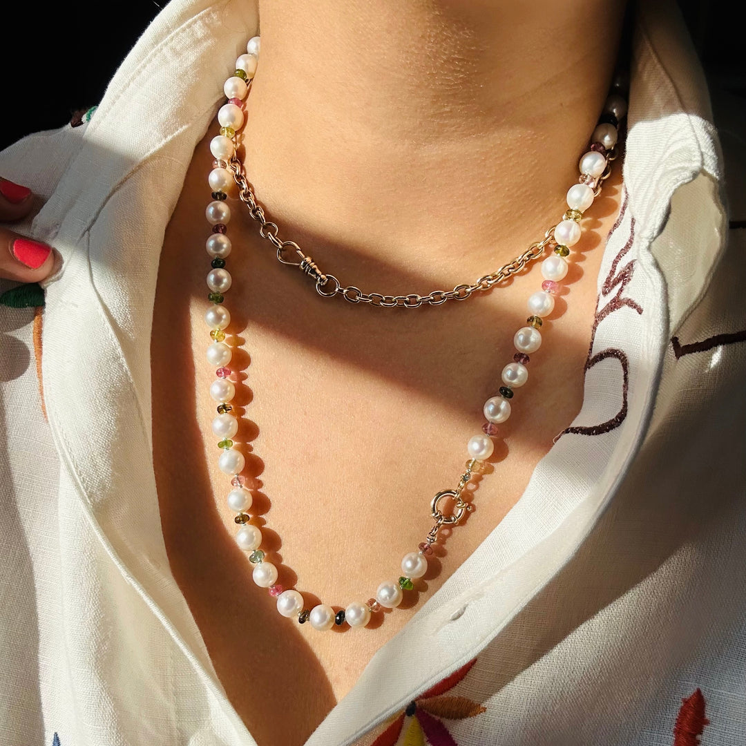 Parker — Tourmaline & Pearl Knotted Necklace